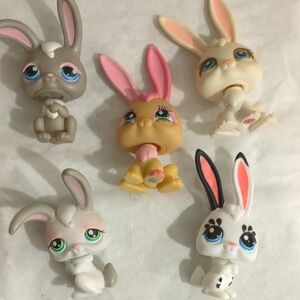 Littlest Pet Shop Bunny Figurines - Pink, Gray, White